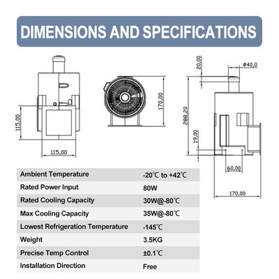 -145C Cooling Refport Free Piston Stirling Cooler for Temperature Range 25C to -145C